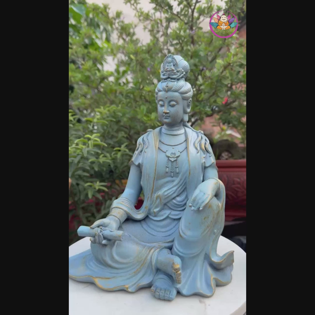 Seated Guanyin Buddha Statue 9.8" – Resin Kwan Yin Figurine, Goddess of Mercy Sculpture, Zen Home Meditation Altar Decor Gift