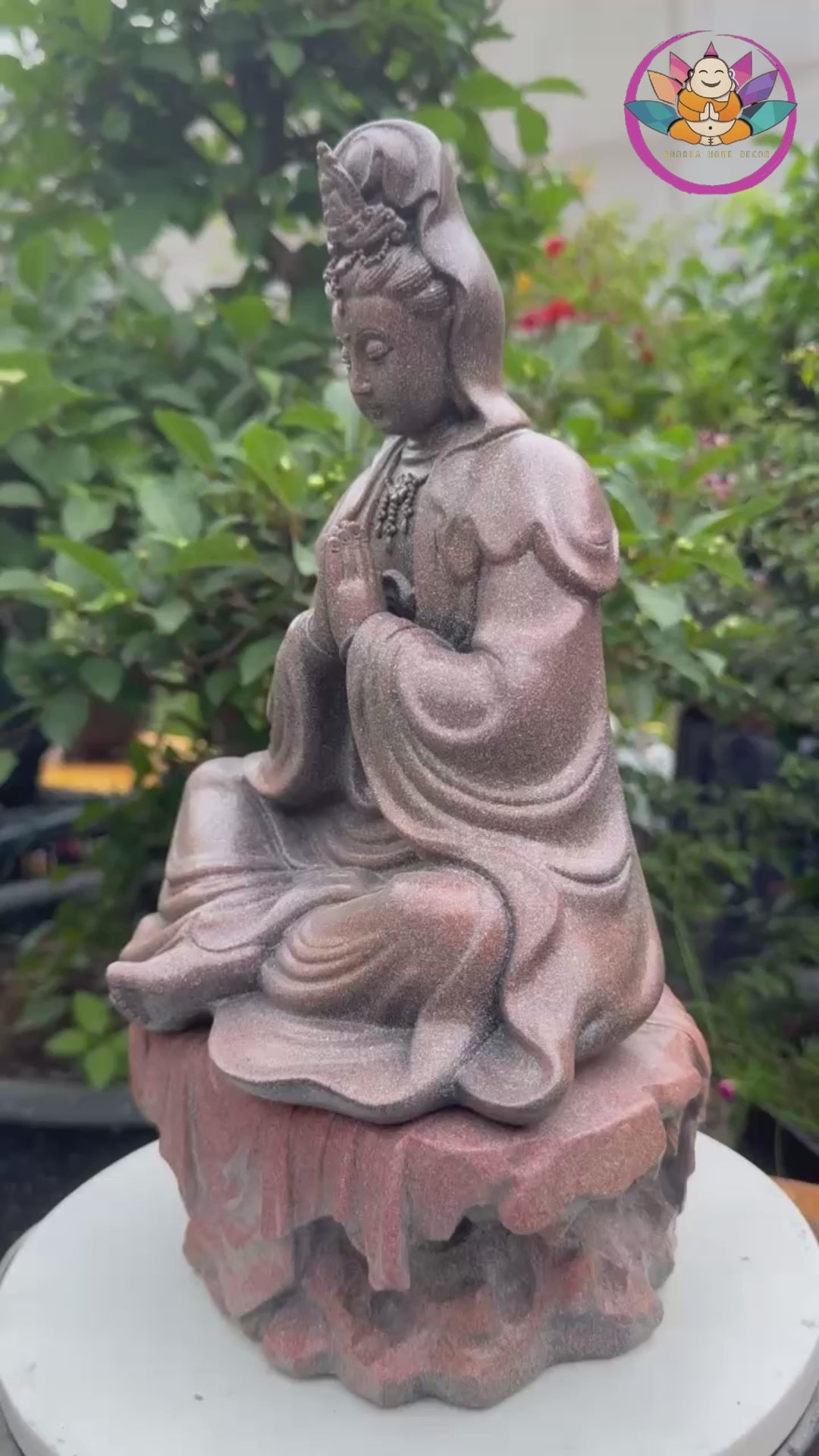 Guanyin Bodhisattva Statue 13" – Antique Stone Finish Kwan Yin with Praying Hands