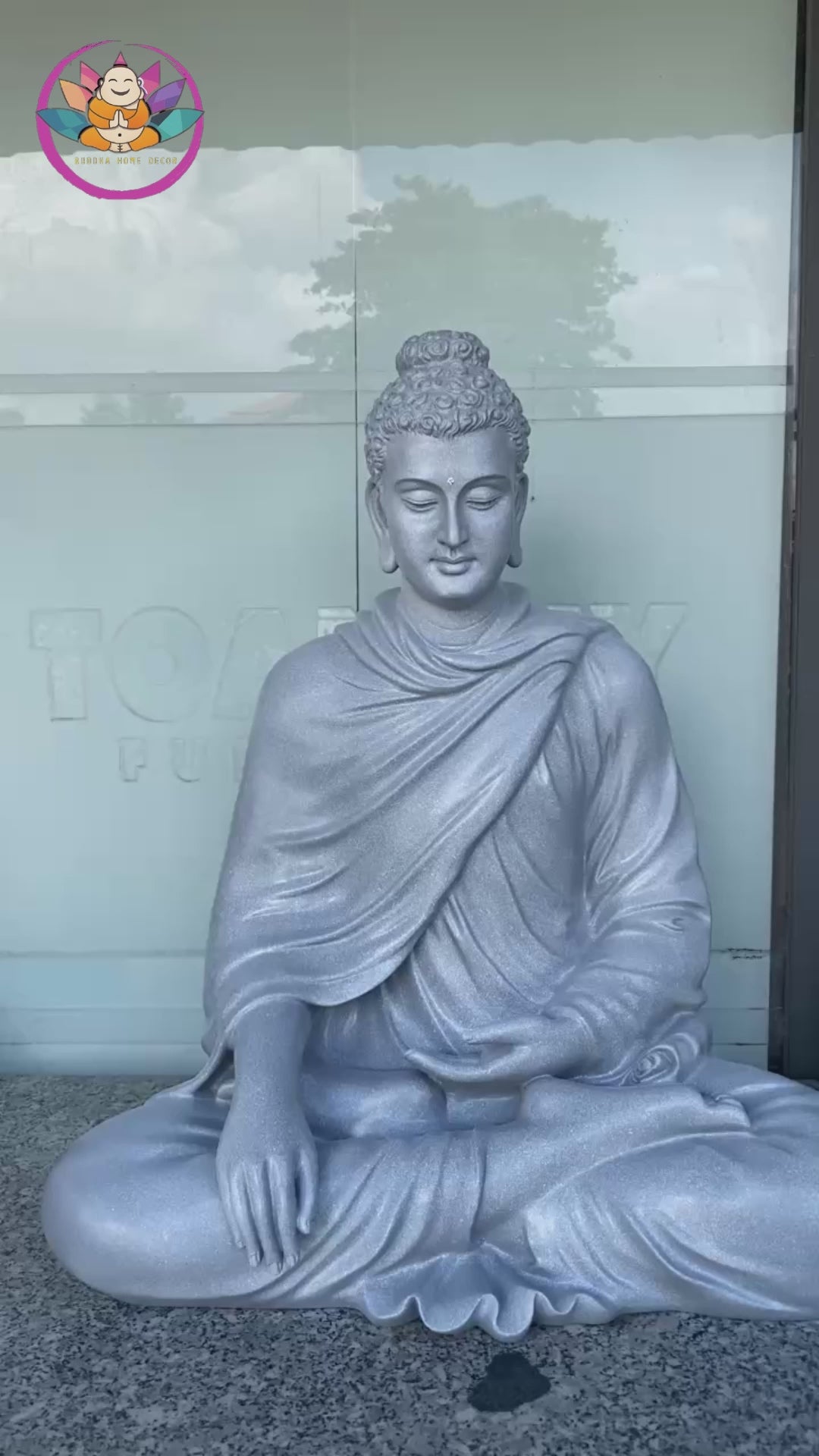 Shakyamuni Buddha Statue – Large Grey Stone Finish Seated Buddha Meditation Sculpture 29.5"