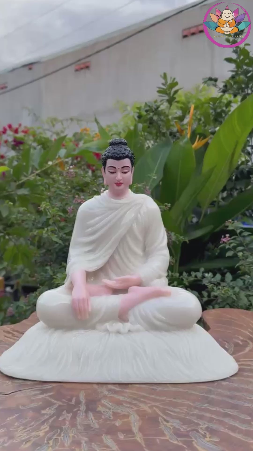 Shakyamuni Buddha Statue 11.8" – Glossy White Resin Meditation Figurine, Seated Buddhist Sculpture for Zen Home Altar, Yoga Studio Decor