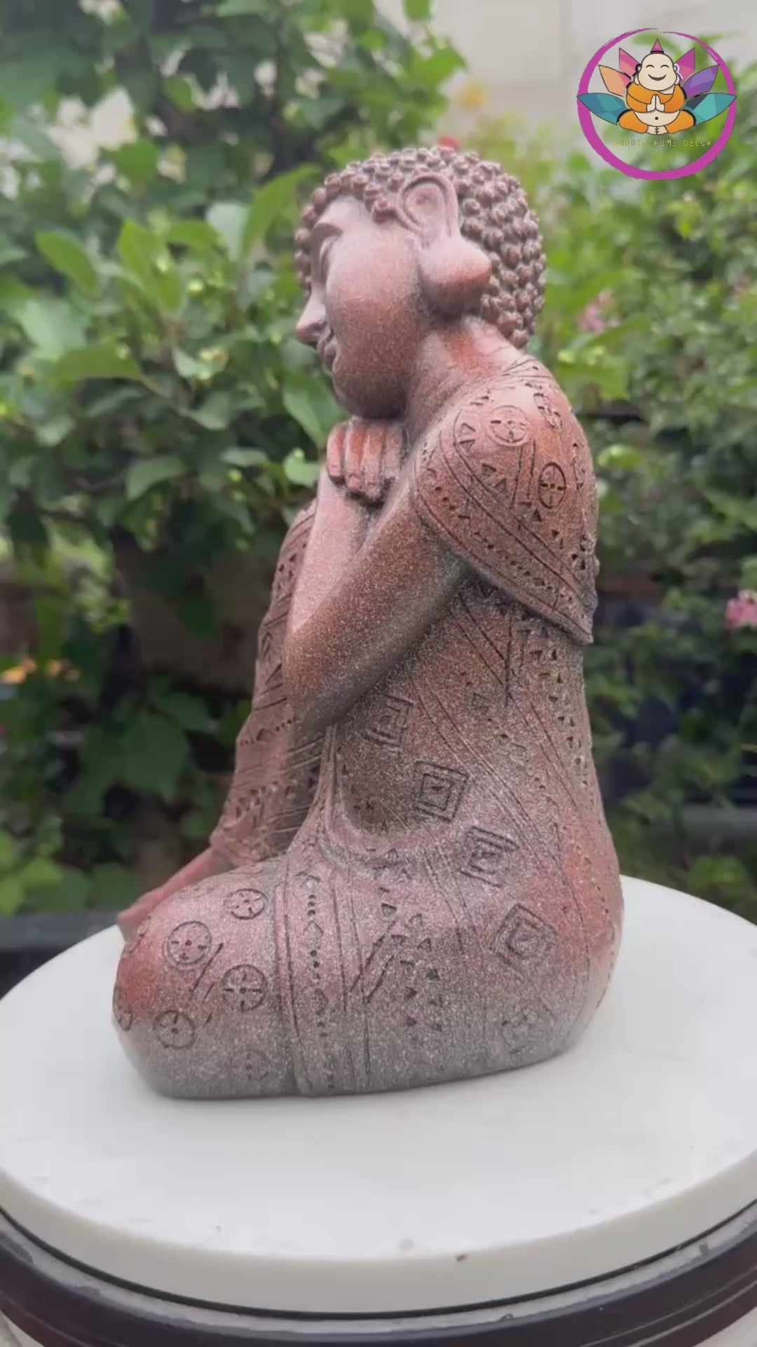 Resting Buddha Statue 9.8" – Red Stone Finish Sleeping Buddha for Home & Garden Decor