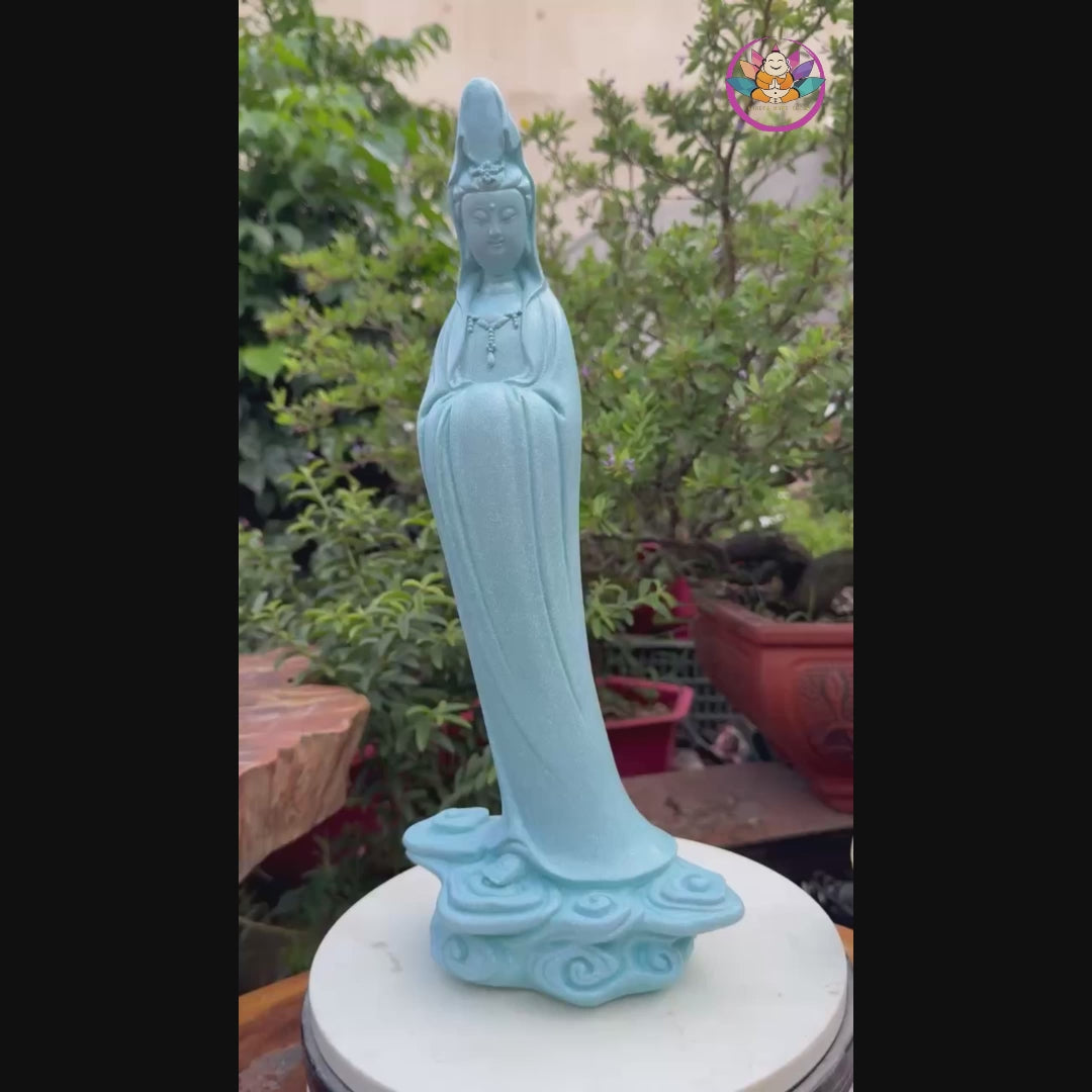 Guanyin Buddha Statue 15.7" Tall – Resin Kwan Yin Figurine, Goddess of Mercy Sculpture, Zen Home Decor, Spiritual Altar Gift