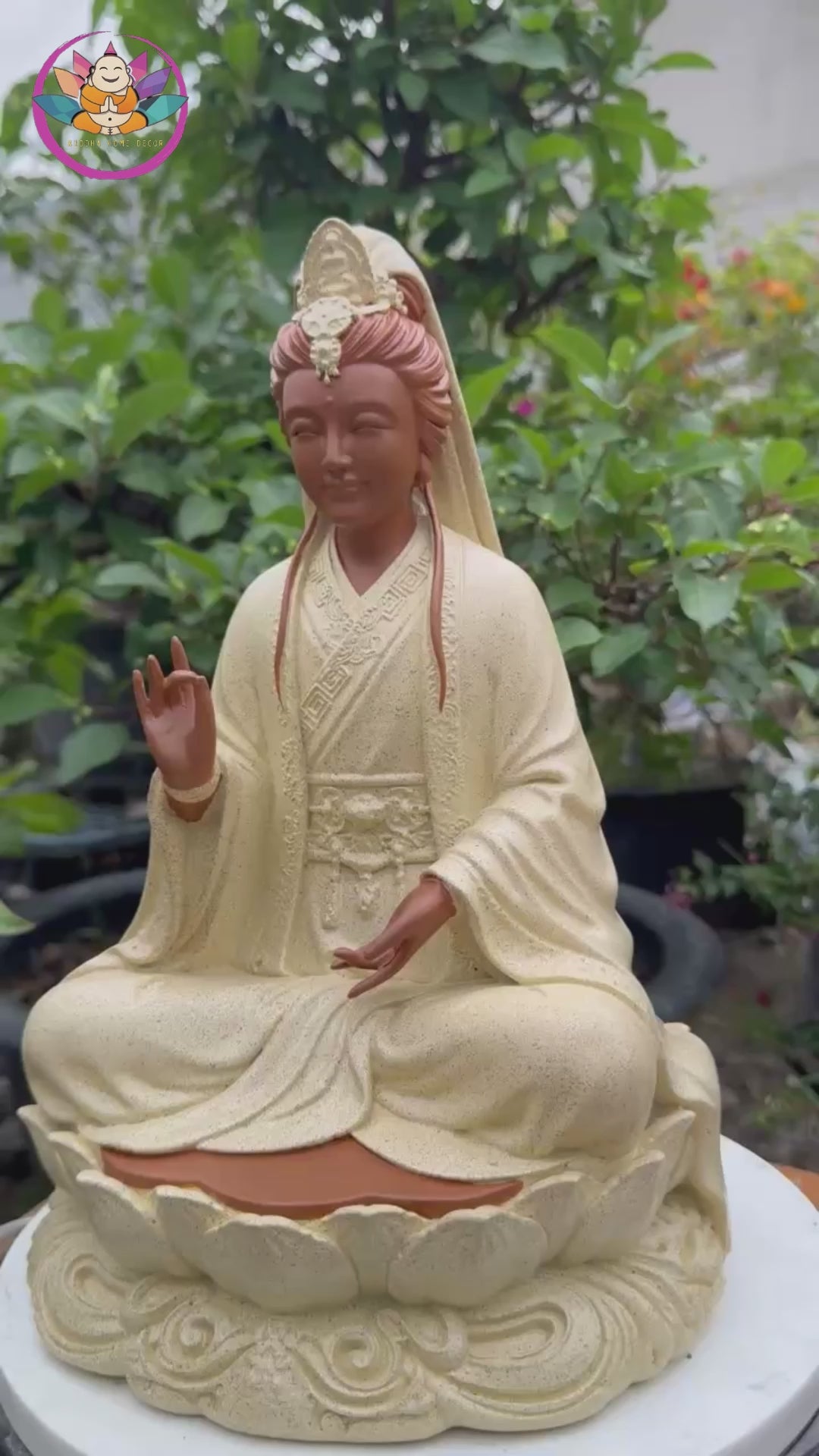 Guanyin Bodhisattva Statue 11.8" – Composite Seated Quan Yin on Lotus Pedestal
