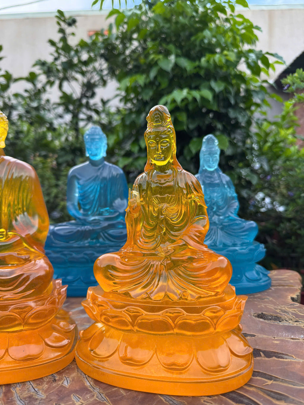 Resin Buddha Statue Set – 30cm Guanyin & Ksitigarbha, 32cm Shakyamuni Buddha | Faux Liuli Finish