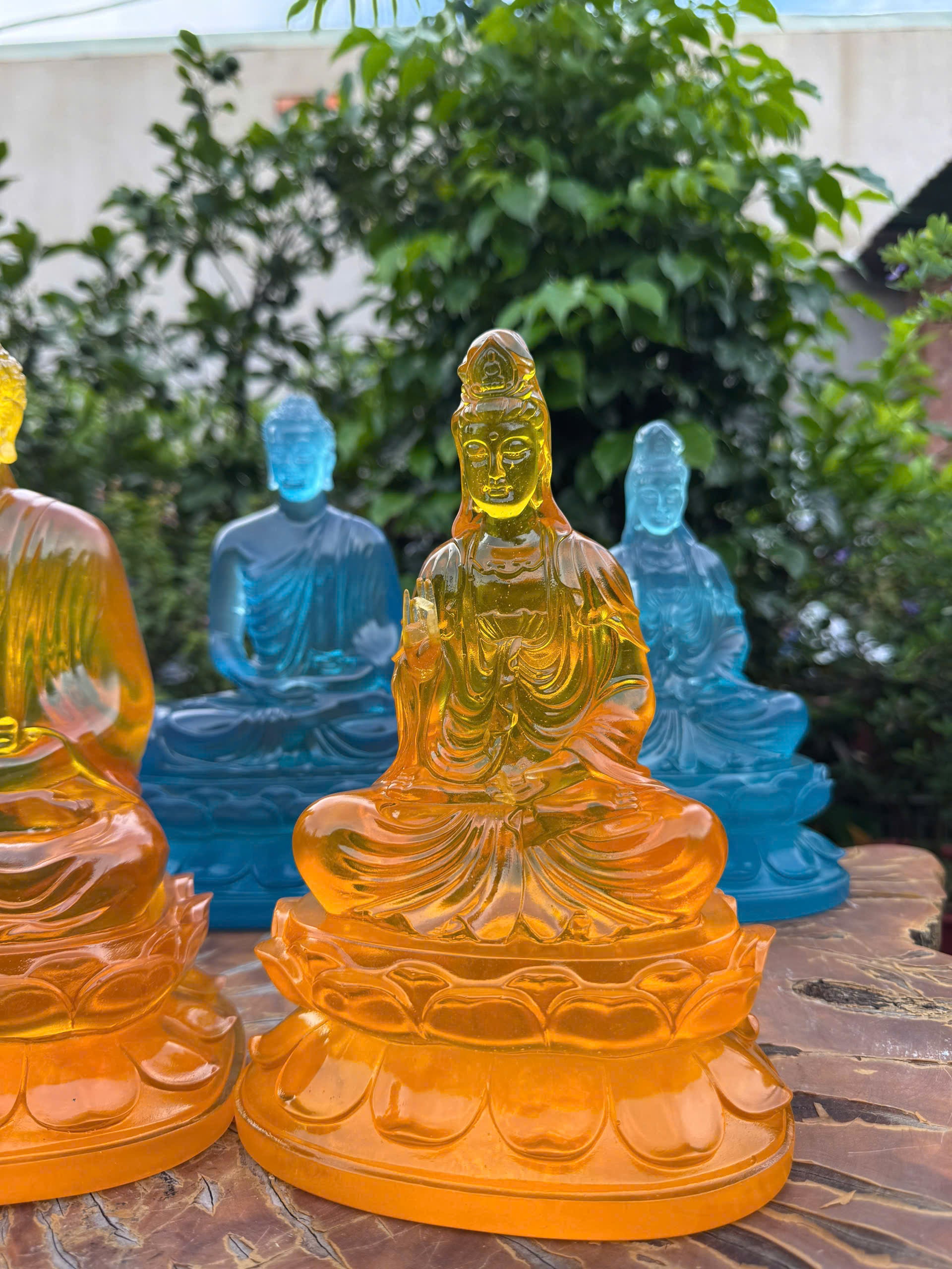 Resin Buddha Statue Set – 30cm Guanyin & Ksitigarbha, 32cm Shakyamuni Buddha | Faux Liuli Finish