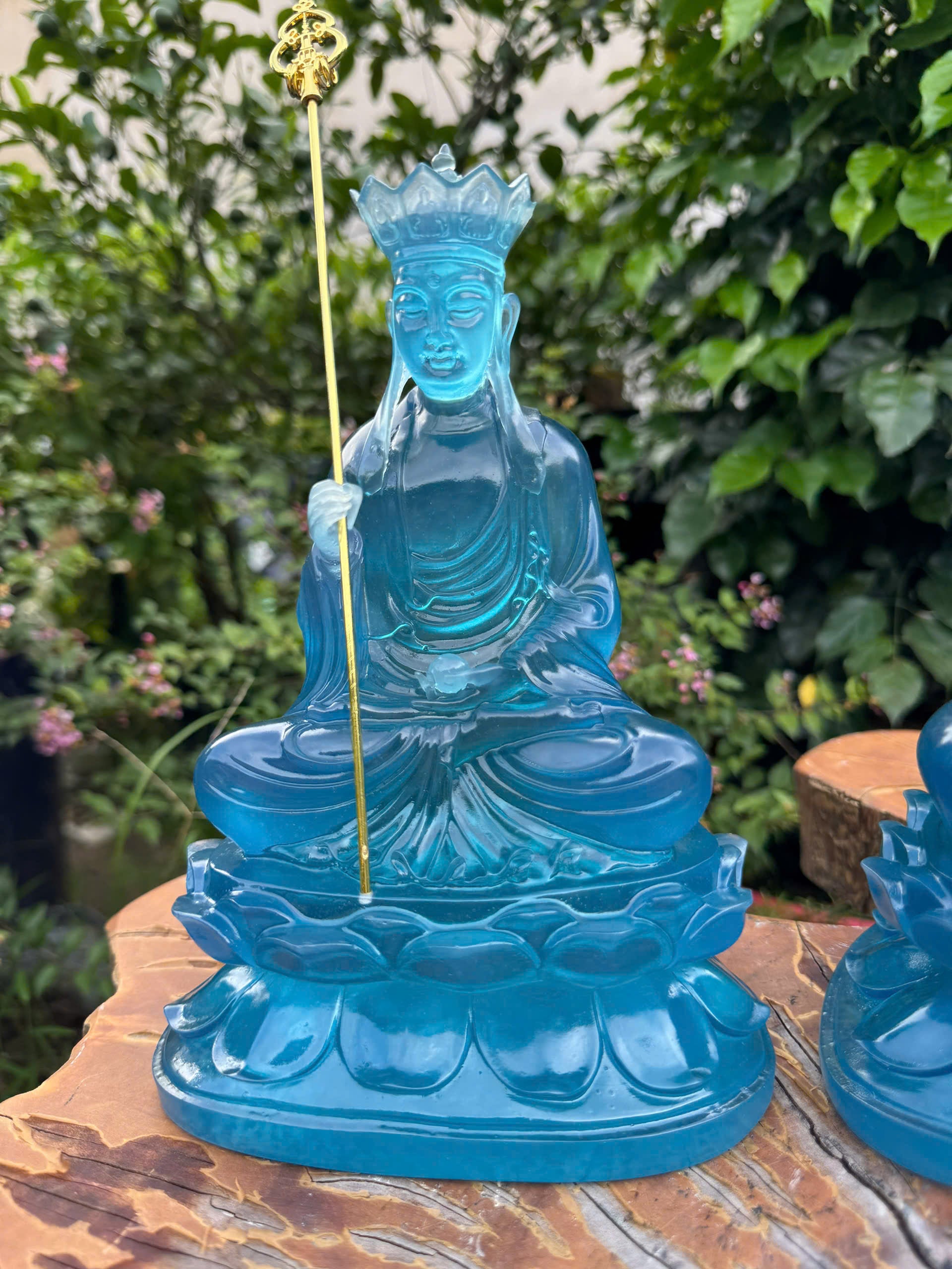 Resin Buddha Statue Set – 30cm Guanyin & Ksitigarbha, 32cm Shakyamuni Buddha | Faux Liuli Finish