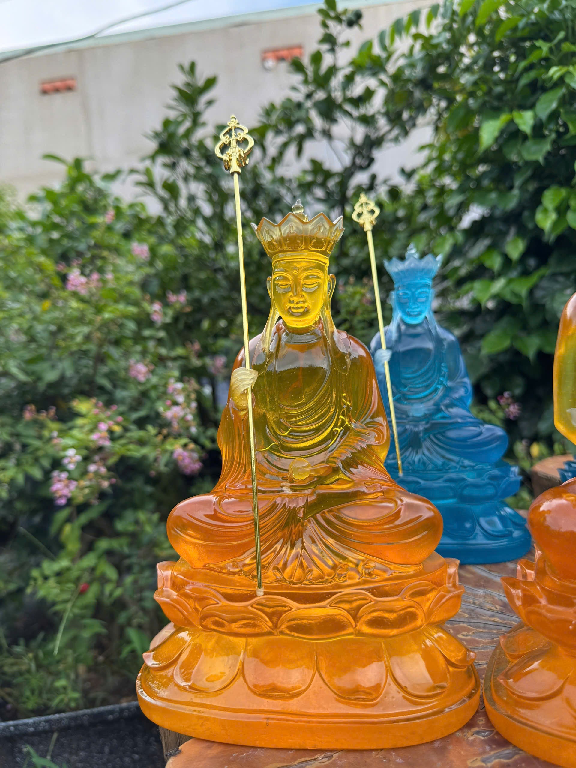 Resin Buddha Statue Set – 30cm Guanyin & Ksitigarbha, 32cm Shakyamuni Buddha | Faux Liuli Finish